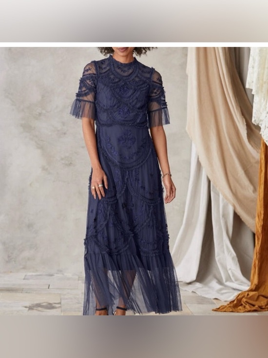 Tolani Dresses & Skirts - Tolani Shantel Embroidered Mesh Midi Dress Navy Women's Petite XS NWT